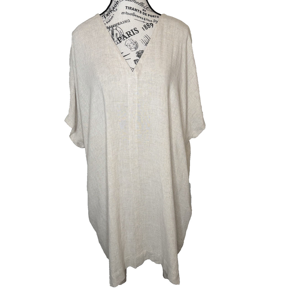 Almost Pink Women’s Sack Dress Size Large Ivory Side Pockets 30% Linen New